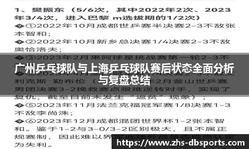 广州乒乓球队与上海乒乓球队赛后状态全面分析与复盘总结